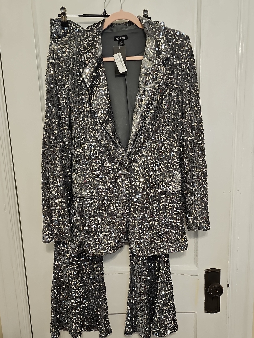NWT Boohoo Silver Sequin Blazer and Pants